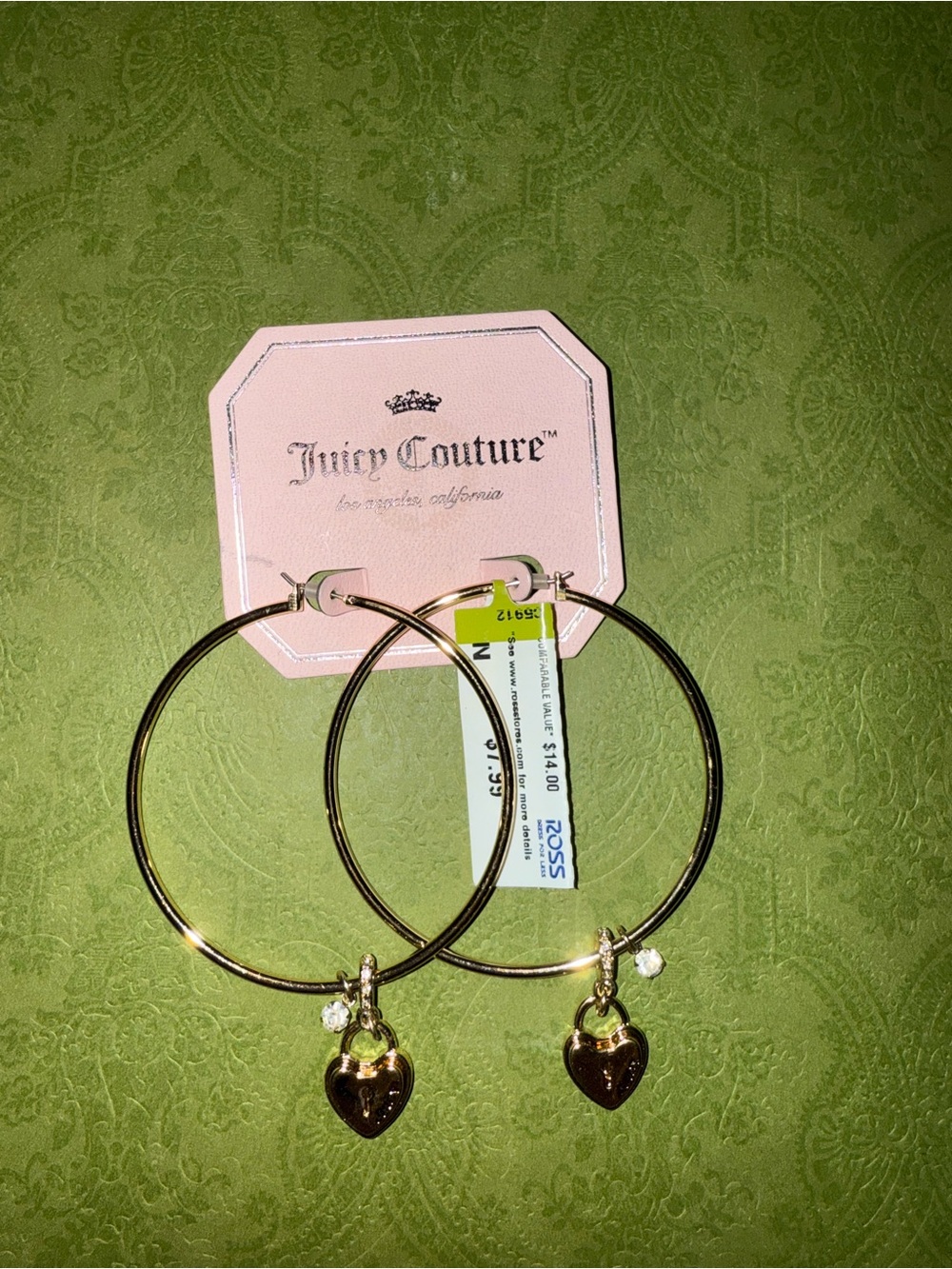 Juicy Couture Gold Hoop Earrings with Heart Charms